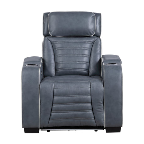 Cyber Blue Power Reclining Chair with Power Headrest, Cup holder, Charging Ports and LED Lighting from Homelegance - Luna Furniture