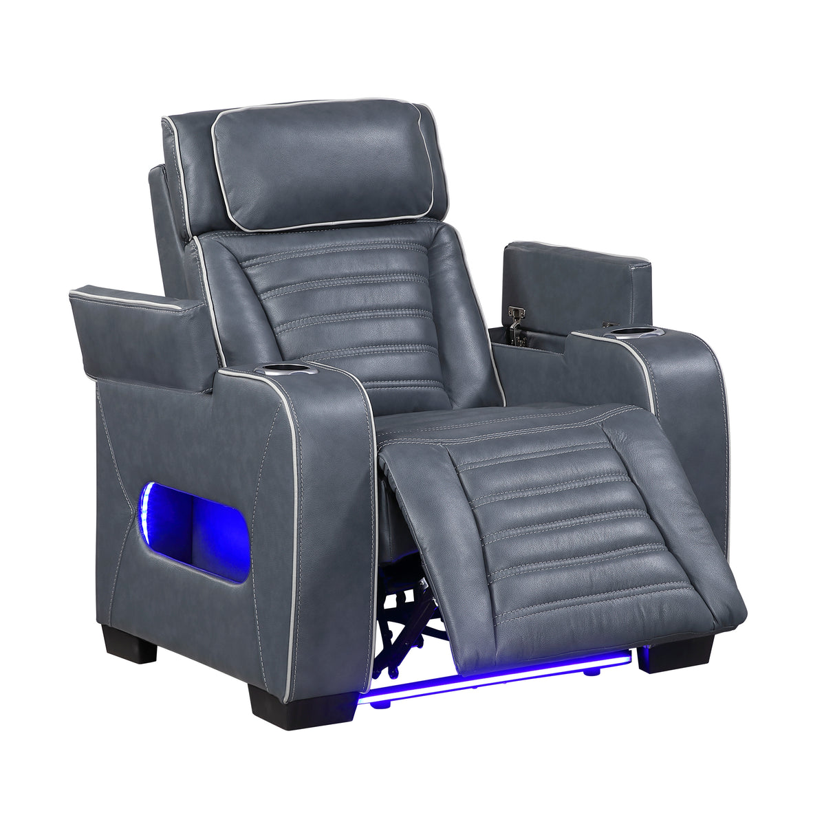 Cyber Blue Power Reclining Chair with Power Headrest, Cup holder, Charging Ports and LED Lighting from Homelegance - Luna Furniture
