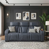 Cyber Blue Power Double Reclining Sofa with Center Drop-Down, Cup Holders, Wireless Charger and LED Lighting from Homelegance - Luna Furniture