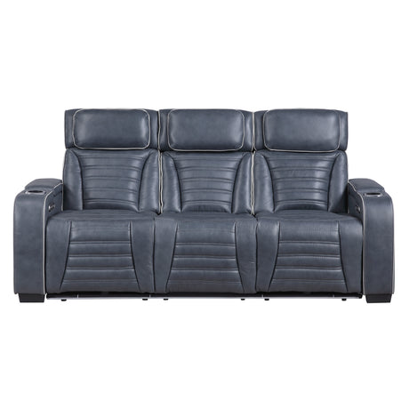 Cyber Blue Power Double Reclining Sofa with Center Drop-Down, Cup Holders, Wireless Charger and LED Lighting from Homelegance - Luna Furniture