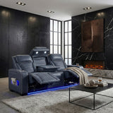 Cyber Blue Power Double Reclining Sofa with Center Drop-Down, Cup Holders, Wireless Charger and LED Lighting from Homelegance - Luna Furniture