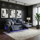 Cyber Blue Power Double Reclining Sofa with Center Drop-Down, Cup Holders, Wireless Charger and LED Lighting from Homelegance - Luna Furniture
