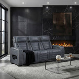 Cyber Blue Power Double Reclining Sofa with Center Drop-Down, Cup Holders, Wireless Charger and LED Lighting from Homelegance - Luna Furniture
