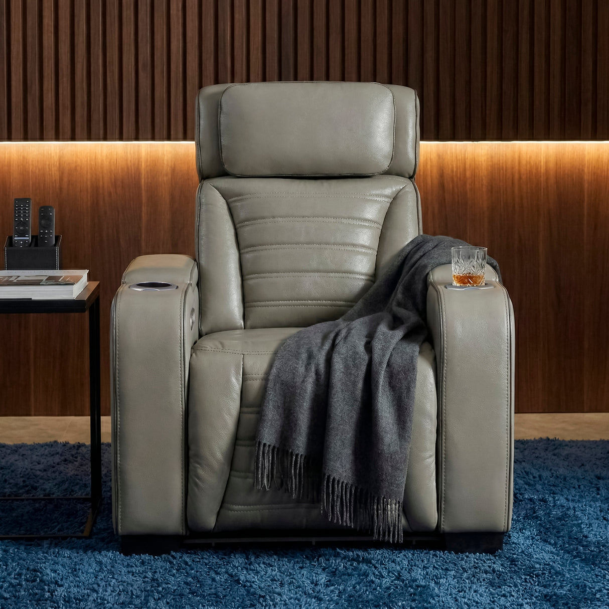 Cyber Gray Power Reclining Chair with Power Headrest, Cup holder, Charging Ports and LED Lighting from Homelegance - Luna Furniture