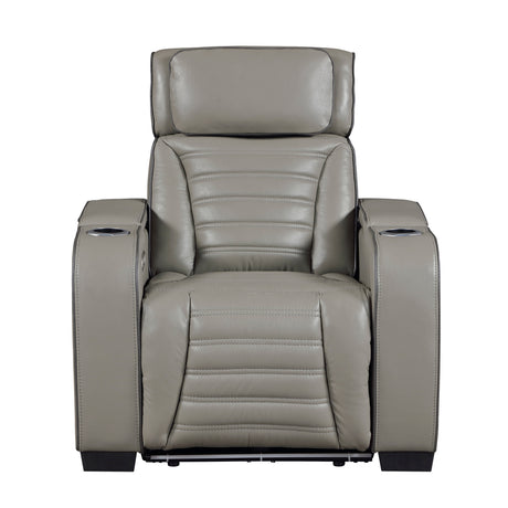 Cyber Gray Power Reclining Chair with Power Headrest, Cup holder, Charging Ports and LED Lighting from Homelegance - Luna Furniture