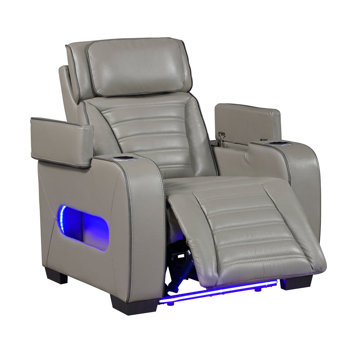 Cyber Gray Power Reclining Chair with Power Headrest, Cup holder, Charging Ports and LED Lighting from Homelegance - Luna Furniture