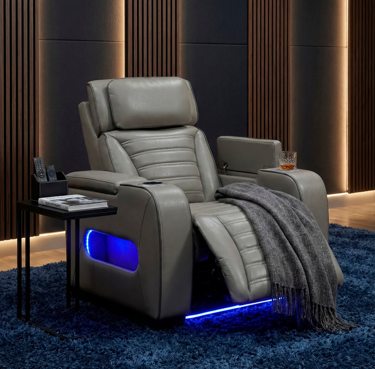 Cyber Gray Power Reclining Chair with Power Headrest, Cup holder, Charging Ports and LED Lighting from Homelegance - Luna Furniture