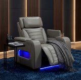 Cyber Gray Power Reclining Chair with Power Headrest, Cup holder, Charging Ports and LED Lighting from Homelegance - Luna Furniture