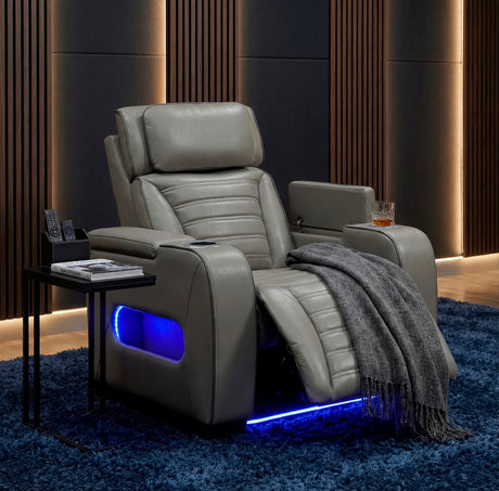 Cyber Gray Power Reclining Chair with Power Headrest, Cup holder, Charging Ports and LED Lighting from Homelegance - Luna Furniture