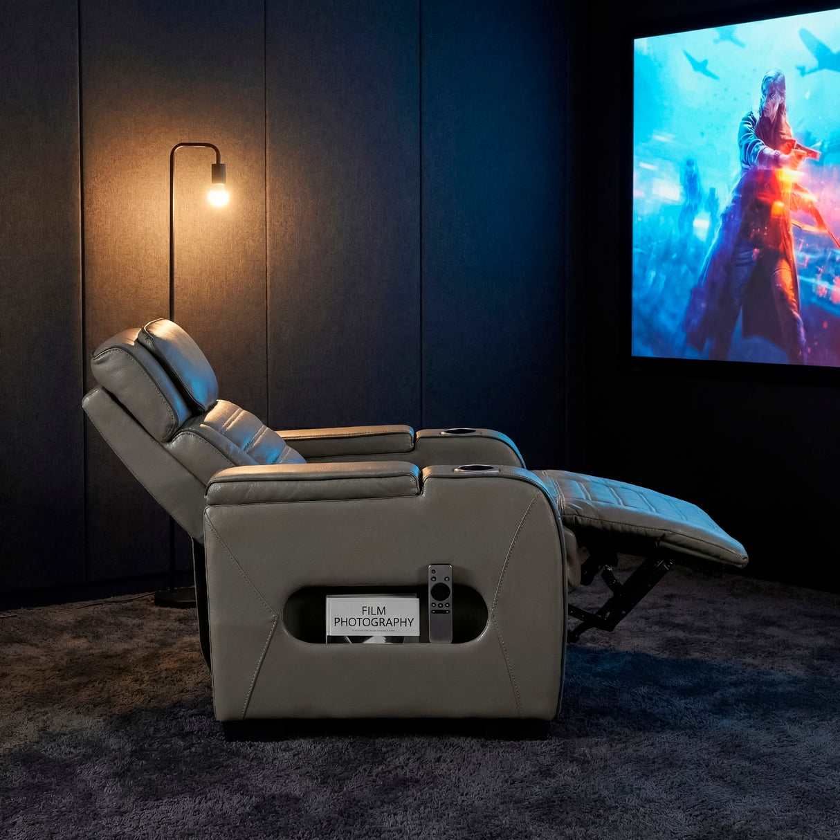 Cyber Gray Power Reclining Chair with Power Headrest, Cup holder, Charging Ports and LED Lighting from Homelegance - Luna Furniture