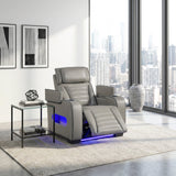 Cyber Gray Power Reclining Chair with Power Headrest, Cup holder, Charging Ports and LED Lighting from Homelegance - Luna Furniture