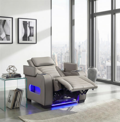 Cyber Gray Power Reclining Chair with Power Headrest, Cup holder, Charging Ports and LED Lighting from Homelegance - Luna Furniture