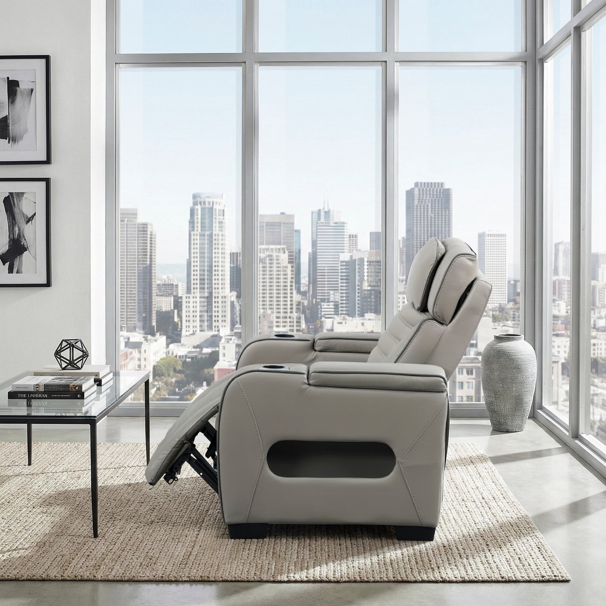 Cyber Gray Power Reclining Chair with Power Headrest, Cup holder, Charging Ports and LED Lighting from Homelegance - Luna Furniture