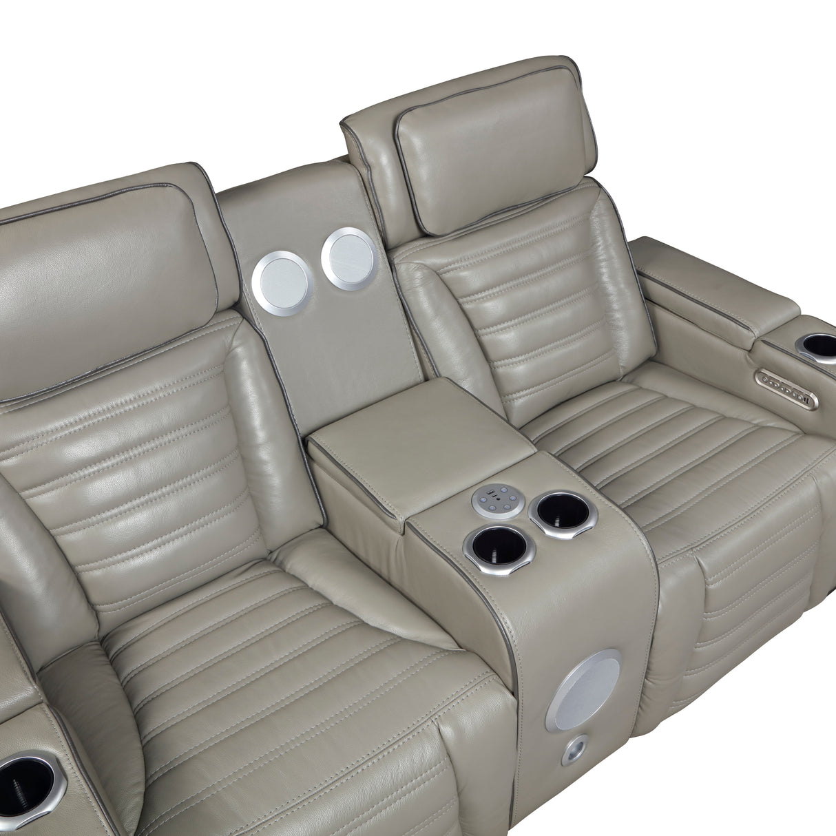 Cyber Gray Power Double Reclining Loveseat with Center Console ,Cup Holders, Wireless Speakers with Sub-Woofer and LED Lighting from Homelegance - Luna Furniture