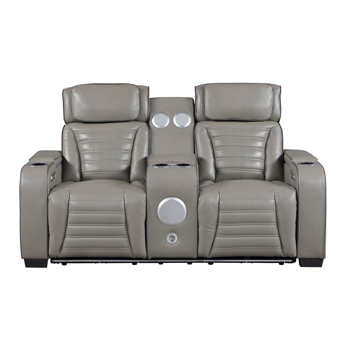 Cyber Gray Power Double Reclining Loveseat with Center Console ,Cup Holders, Wireless Speakers with Sub-Woofer and LED Lighting from Homelegance - Luna Furniture