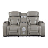 Cyber Gray Power Double Reclining Loveseat with Center Console ,Cup Holders, Wireless Speakers with Sub-Woofer and LED Lighting from Homelegance - Luna Furniture