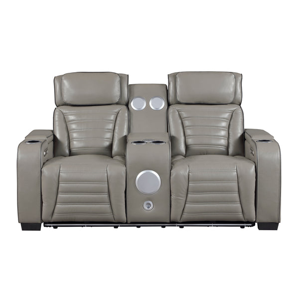 Cyber Gray Power Double Reclining Loveseat with Center Console ,Cup Holders, Wireless Speakers with Sub-Woofer and LED Lighting
