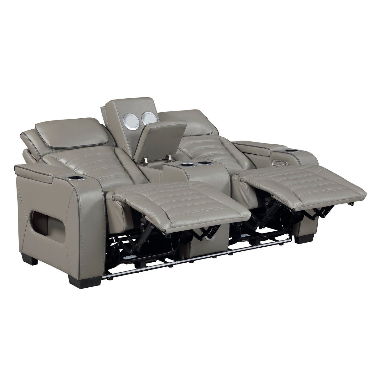 Cyber Gray Power Double Reclining Loveseat with Center Console ,Cup Holders, Wireless Speakers with Sub-Woofer and LED Lighting from Homelegance - Luna Furniture