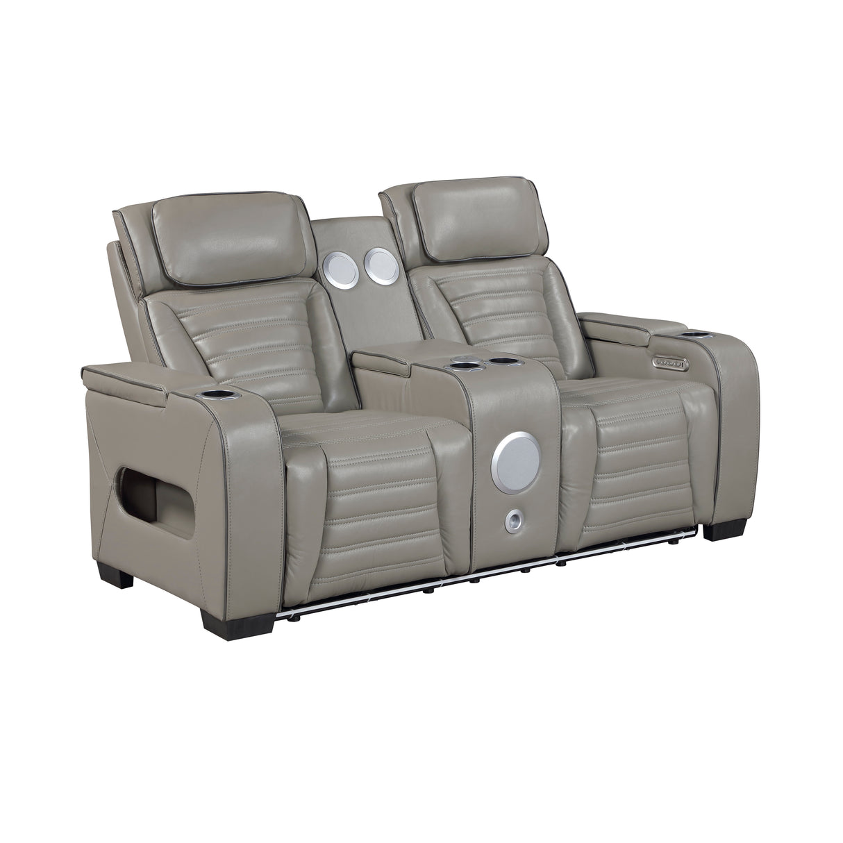 Cyber Gray Power Double Reclining Loveseat with Center Console ,Cup Holders, Wireless Speakers with Sub-Woofer and LED Lighting from Homelegance - Luna Furniture