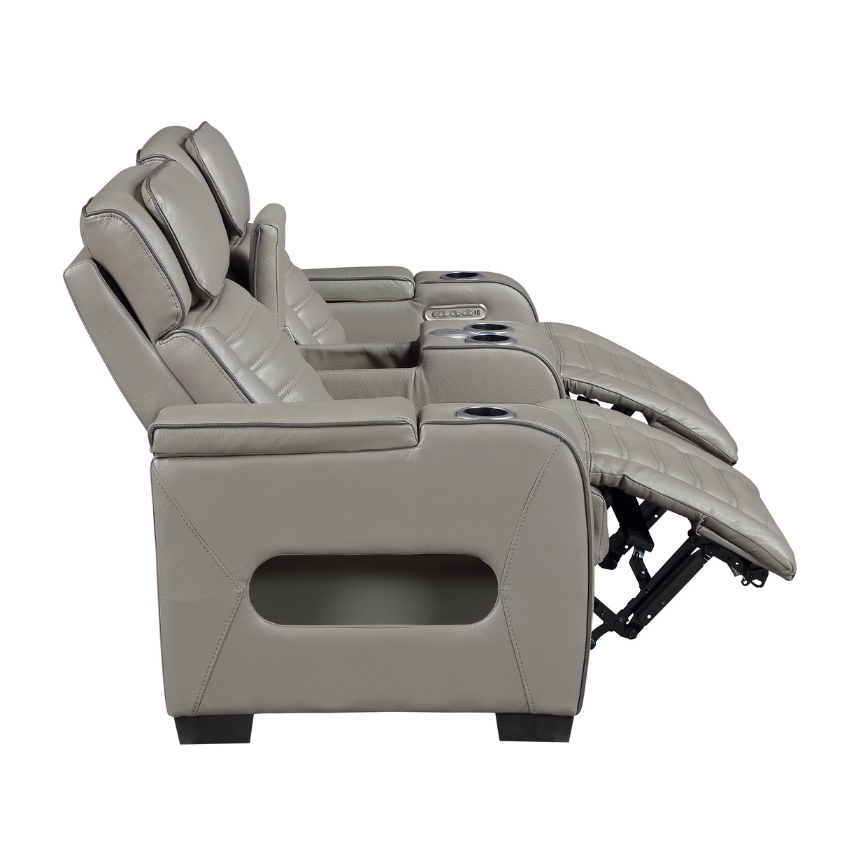 Cyber Gray Power Double Reclining Loveseat with Center Console ,Cup Holders, Wireless Speakers with Sub-Woofer and LED Lighting from Homelegance - Luna Furniture