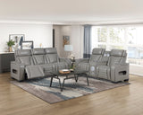 Cyber Gray Power Double Reclining Loveseat with Center Console ,Cup Holders, Wireless Speakers with Sub-Woofer and LED Lighting from Homelegance - Luna Furniture