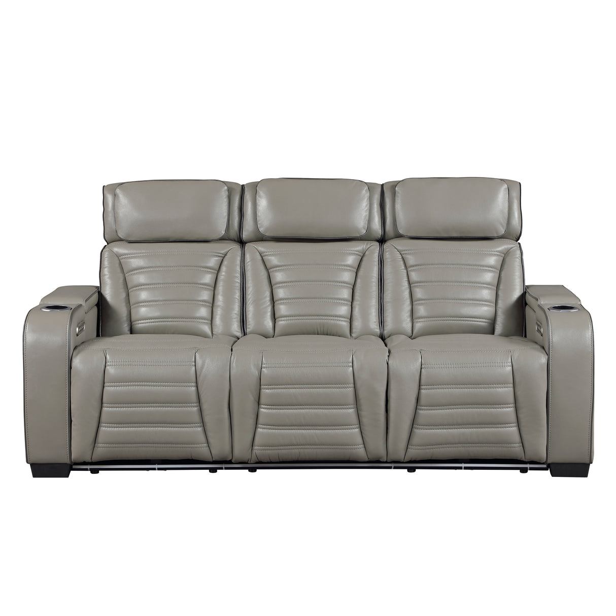 Cyber Gray Power Double Reclining Sofa with Center Drop-Down, Cup Holders, Wireless Charger and LED Lighting from Homelegance - Luna Furniture