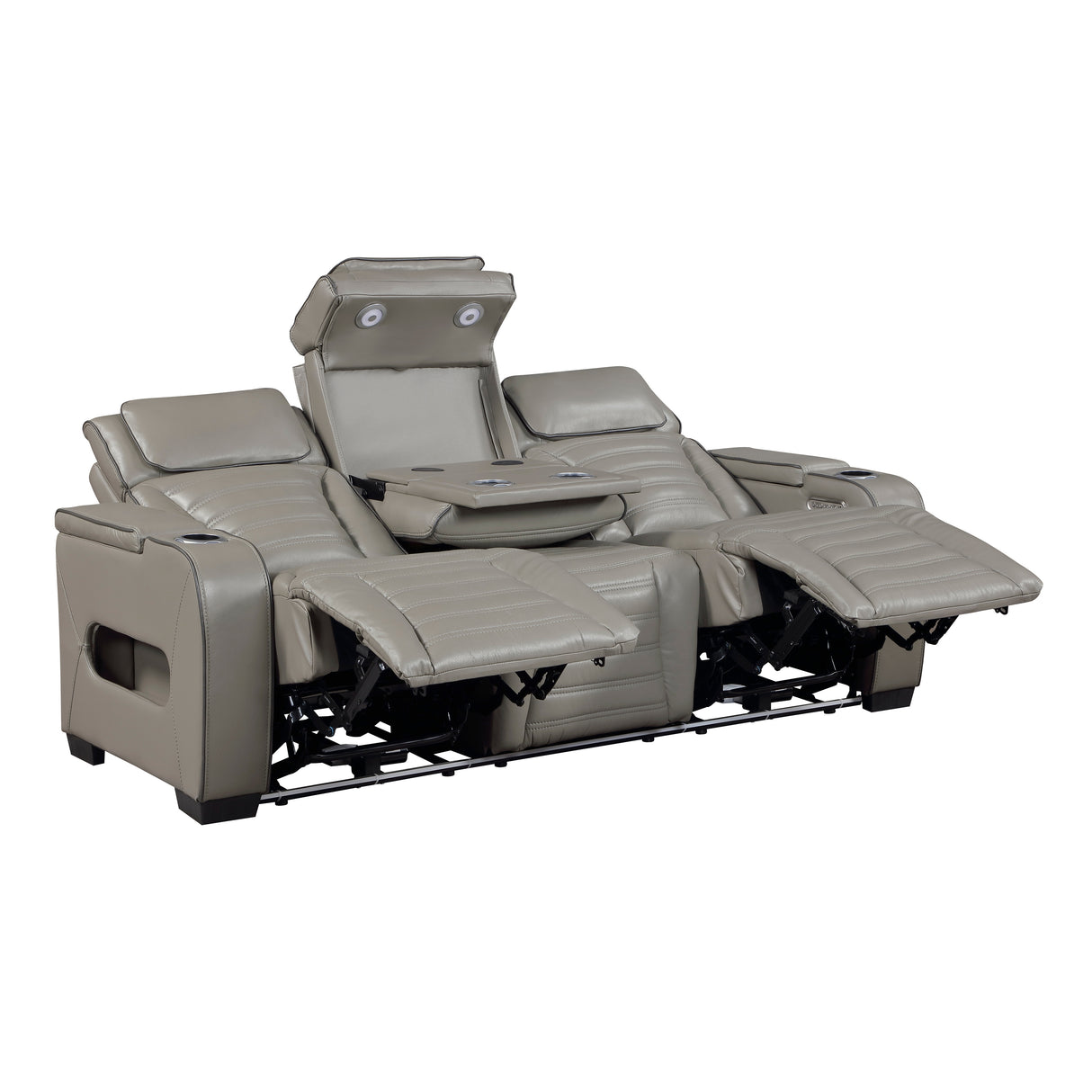 Cyber Gray Power Double Reclining Sofa with Center Drop-Down, Cup Holders, Wireless Charger and LED Lighting from Homelegance - Luna Furniture