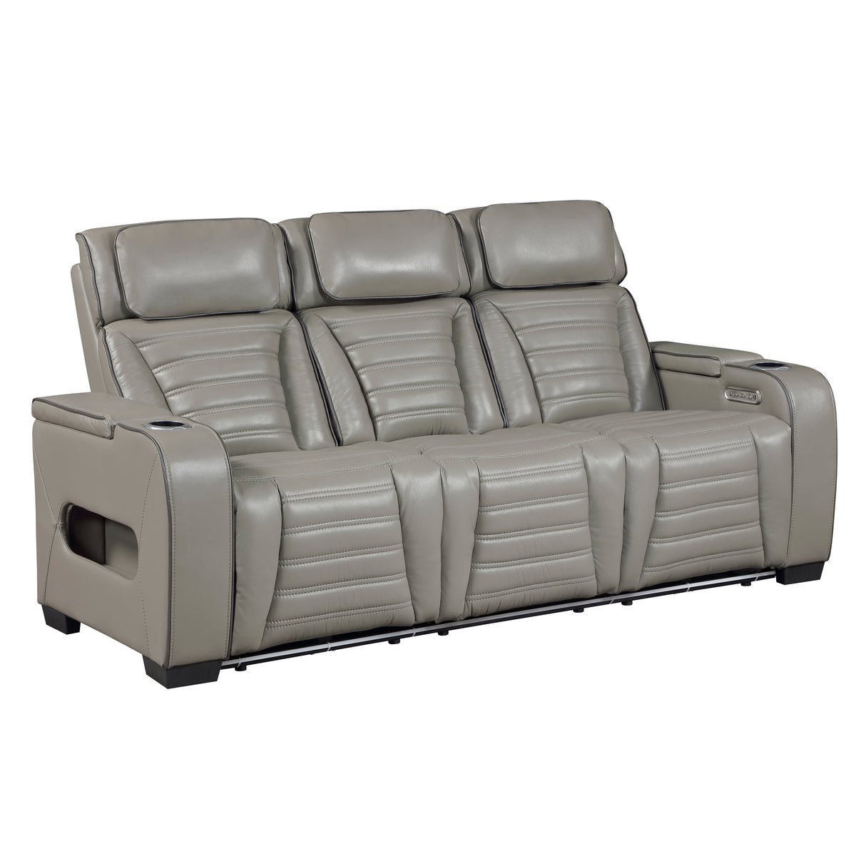 Cyber Gray Power Double Reclining Sofa with Center Drop-Down, Cup Holders, Wireless Charger and LED Lighting from Homelegance - Luna Furniture