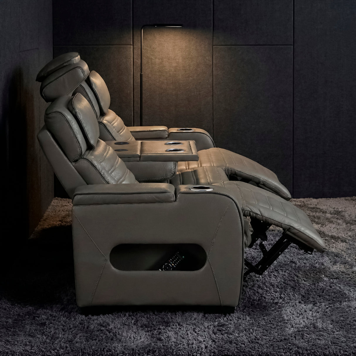 Cyber Gray Power Double Reclining Sofa with Center Drop-Down, Cup Holders, Wireless Charger and LED Lighting from Homelegance - Luna Furniture