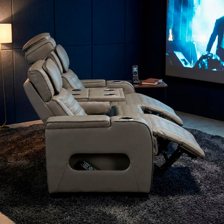 Cyber Gray Power Double Reclining Sofa with Center Drop-Down, Cup Holders, Wireless Charger and LED Lighting from Homelegance - Luna Furniture