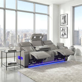 Cyber Gray Power Double Reclining Sofa with Center Drop-Down, Cup Holders, Wireless Charger and LED Lighting from Homelegance - Luna Furniture