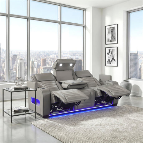 Cyber Gray Power Double Reclining Sofa with Center Drop-Down, Cup Holders, Wireless Charger and LED Lighting from Homelegance - Luna Furniture