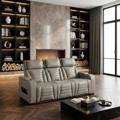 Cyber Gray Power Double Reclining Sofa with Center Drop-Down, Cup Holders, Wireless Charger and LED Lighting from Homelegance - Luna Furniture