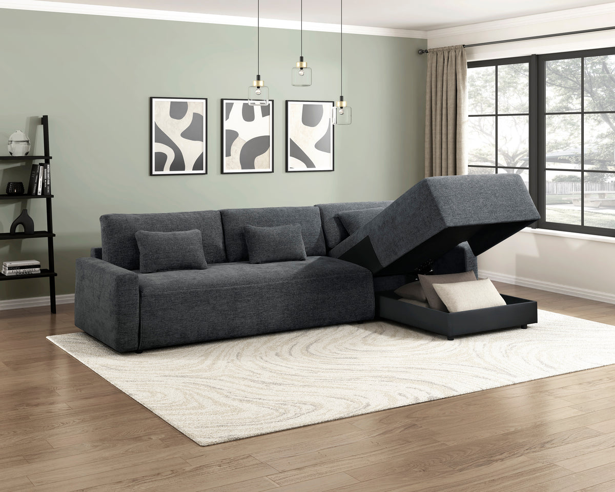 Cumulus Dark Gray 2-Piece Right Side Chaise Sectional with Convertible Queen Sleeper from Homelegance - Luna Furniture