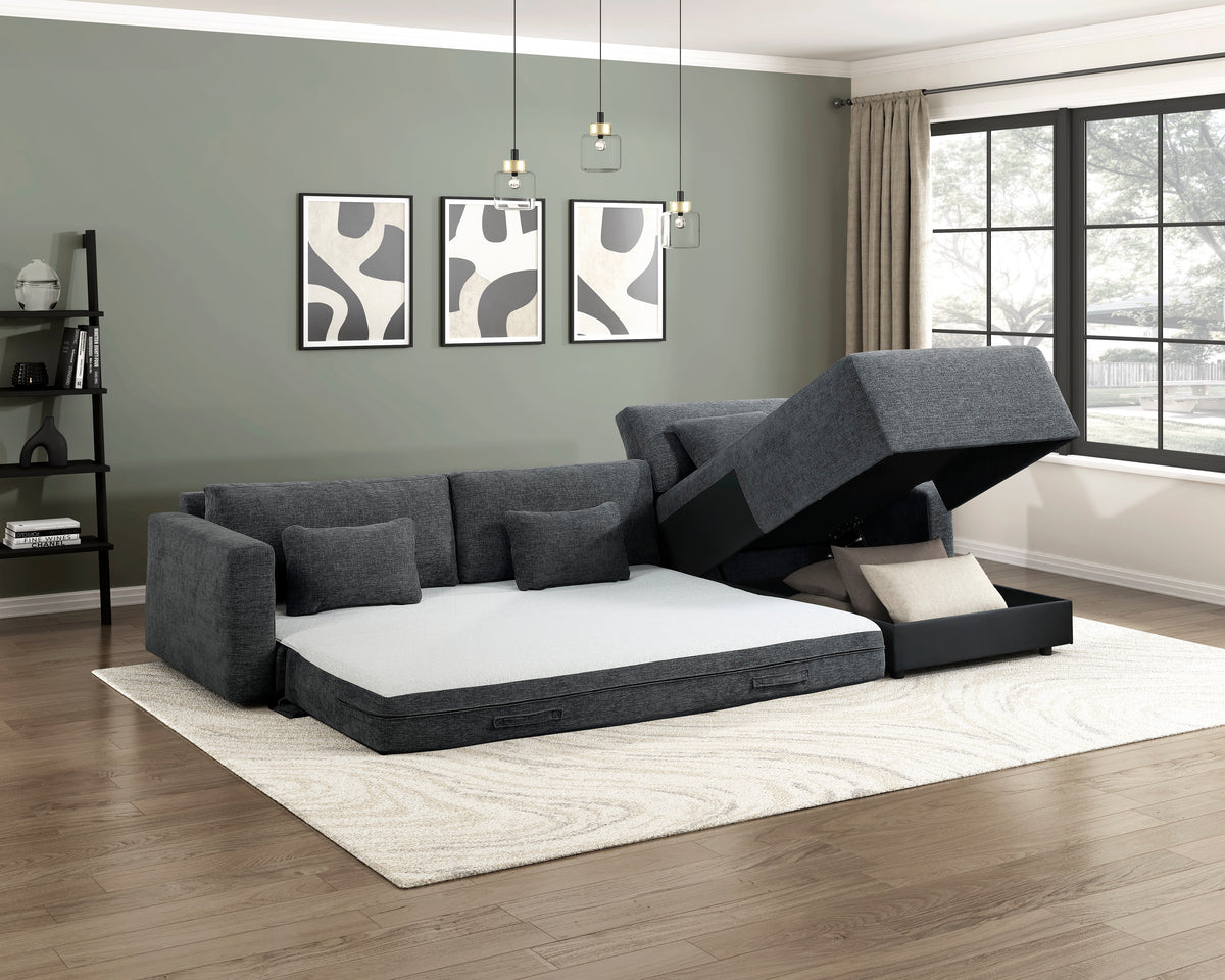 Cumulus Dark Gray 2-Piece Right Side Chaise Sectional with Convertible Queen Sleeper from Homelegance - Luna Furniture