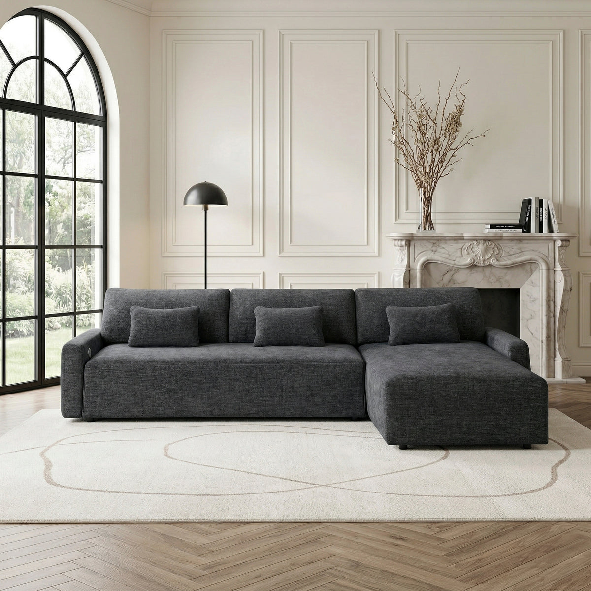Cumulus Dark Gray 2-Piece Right Side Chaise Sectional with Convertible Queen Sleeper from Homelegance - Luna Furniture
