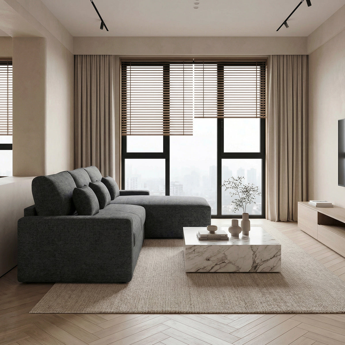 Cumulus Dark Gray 2-Piece Right Side Chaise Sectional with Convertible Queen Sleeper from Homelegance - Luna Furniture