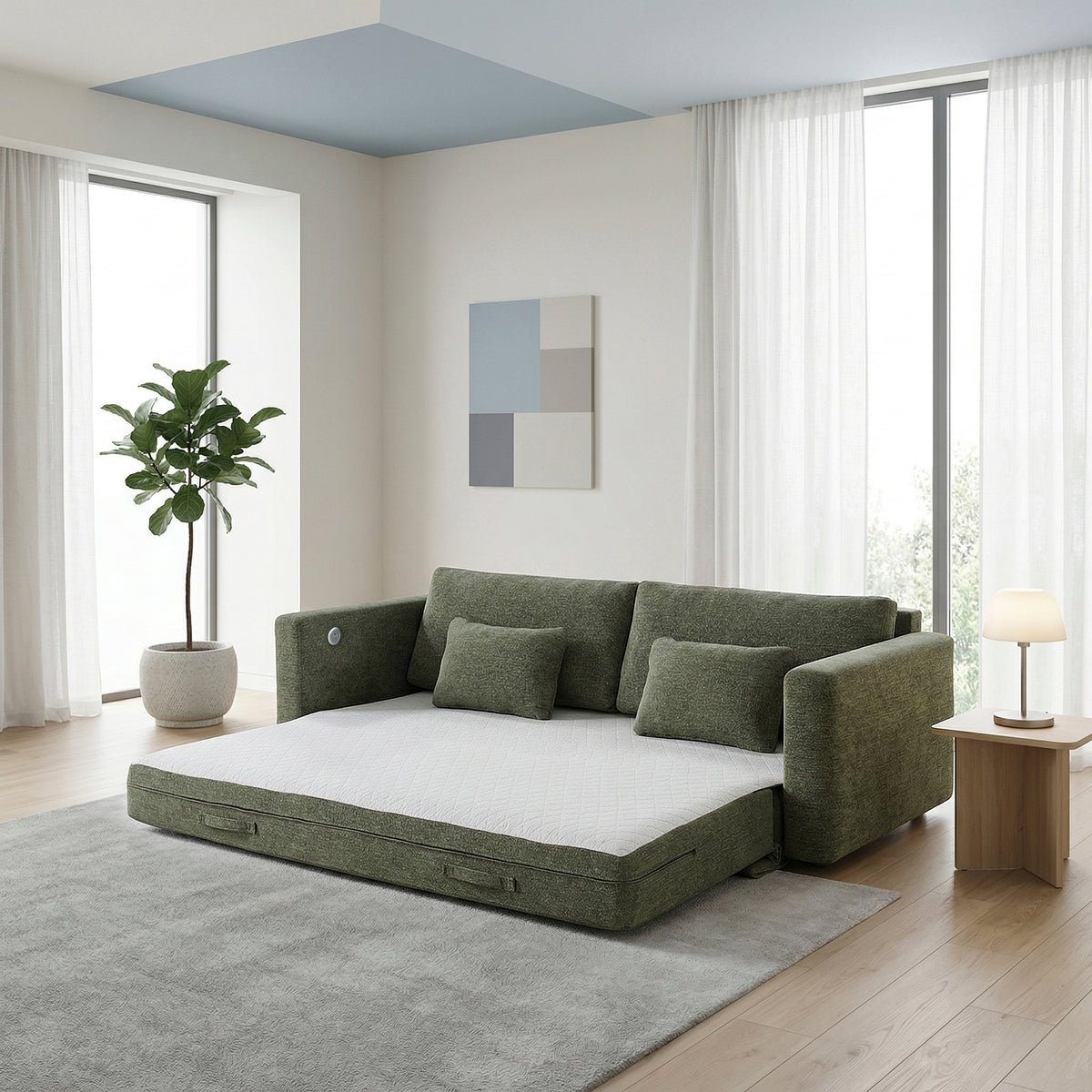 Cumulus Green Convertible Queen Sleeper Sofa with Charging Ports from Homelegance - Luna Furniture