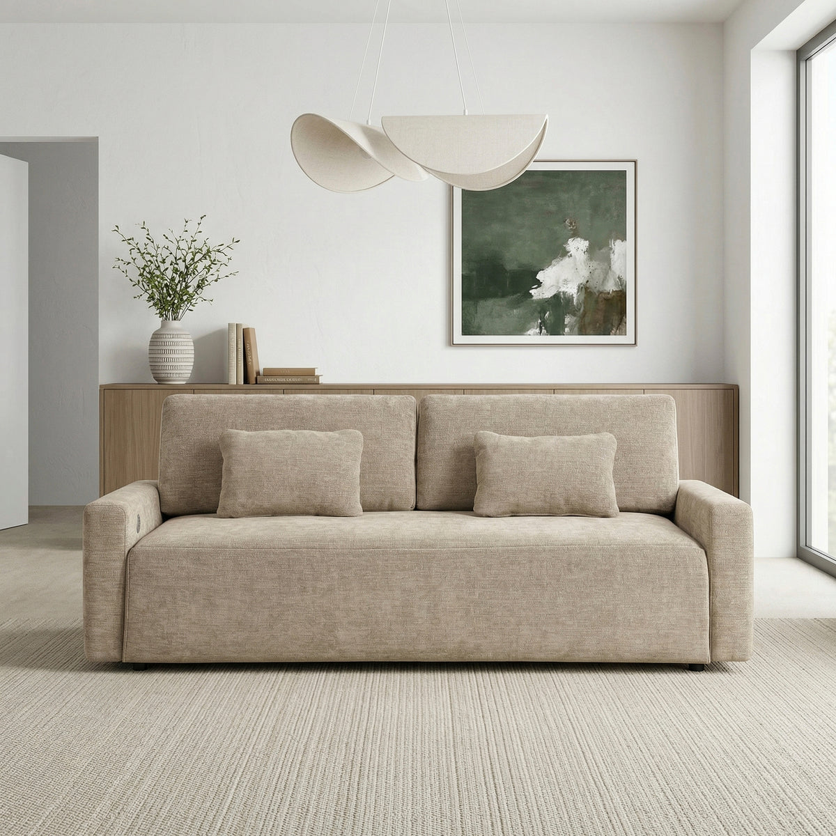 Cumulus Taupe Convertible Queen Sleeper Sofa with Charging Ports from Homelegance - Luna Furniture
