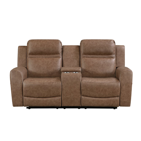 Hearth Brown Double Reclining Loveseat with Center Console from Homelegance - Luna Furniture