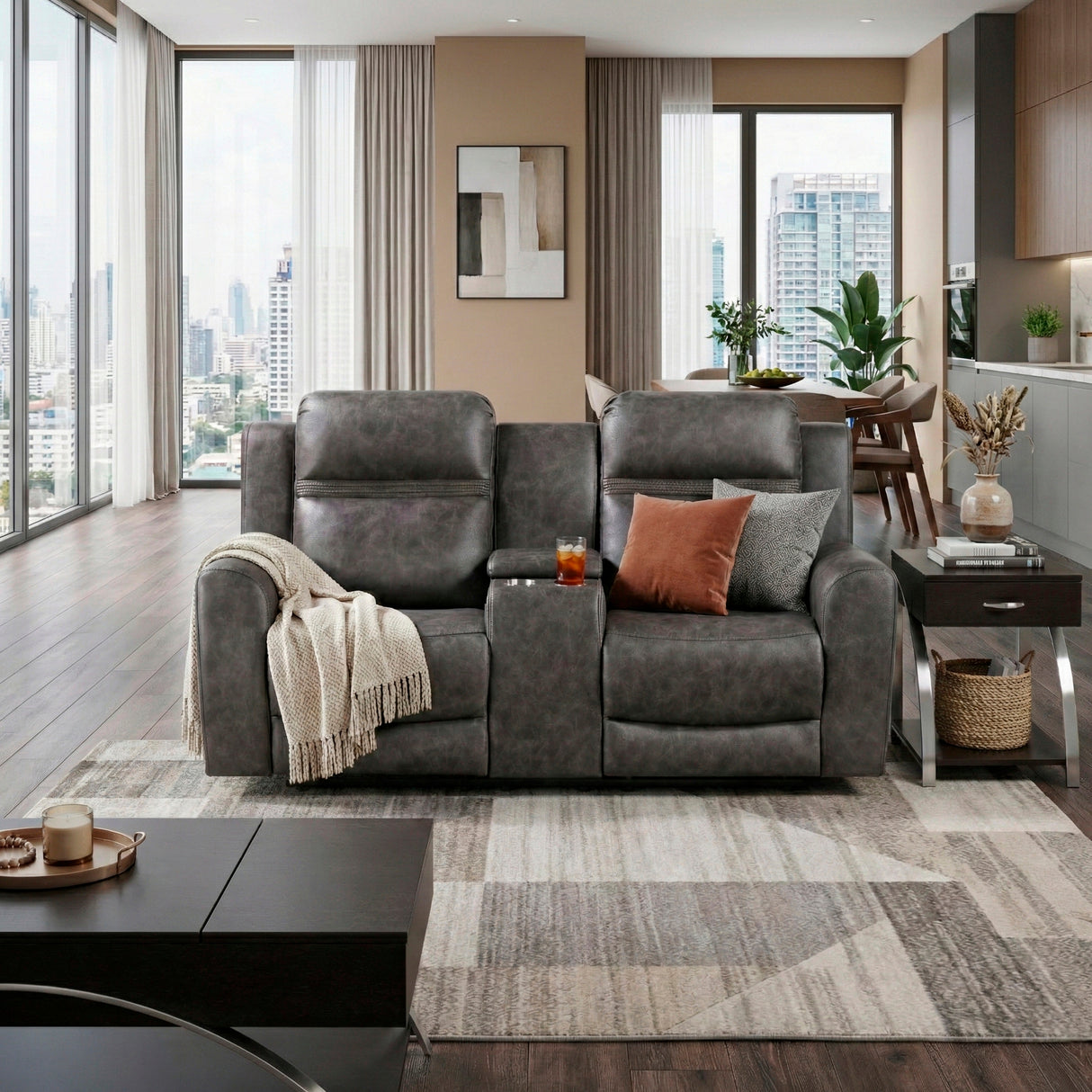 Phyllis Dark Gray Reclining Chair with Cup Holders from Homelegance - Luna Furniture