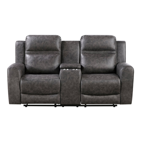 Hearth Charcoal Double Reclining Loveseat with Center Console from Homelegance - Luna Furniture
