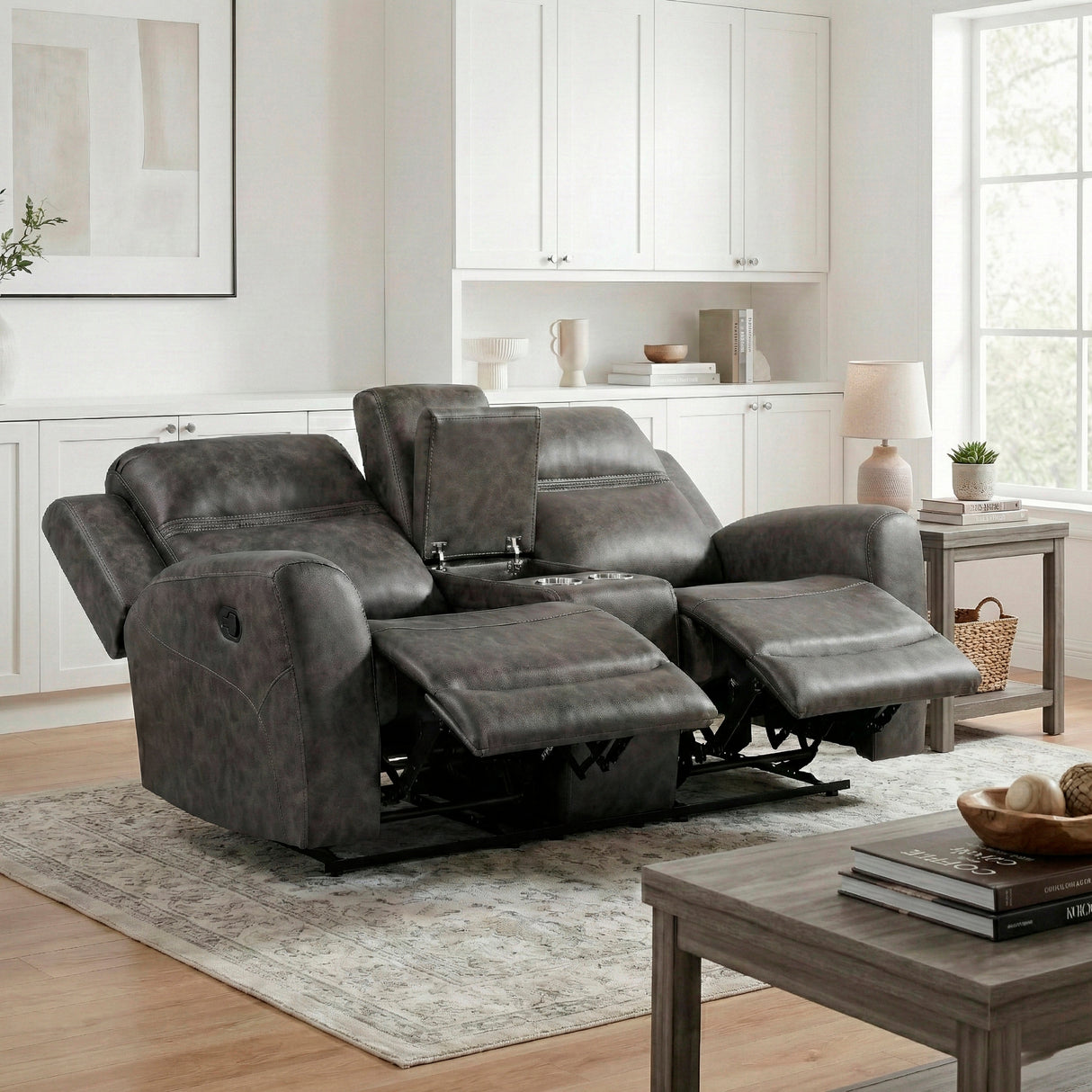 Phyllis Dark Gray Reclining Chair with Cup Holders from Homelegance - Luna Furniture