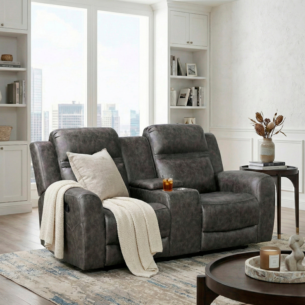Phyllis Dark Gray Reclining Chair with Cup Holders from Homelegance - Luna Furniture