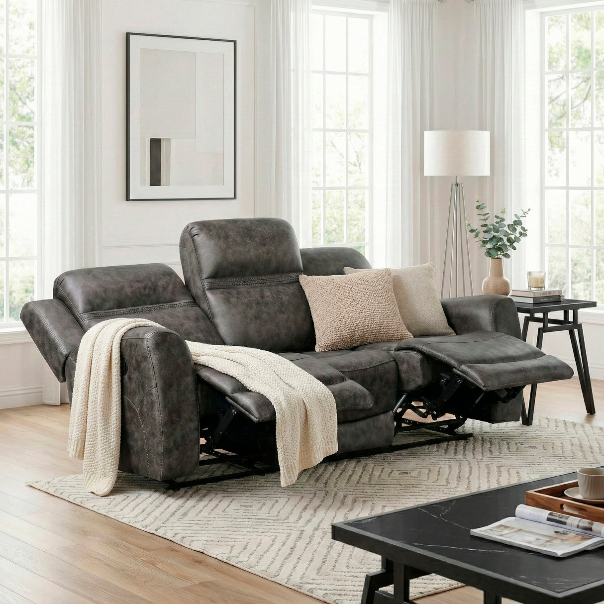 Hearth Charcoal Double Reclining Sofa from Homelegance - Luna Furniture