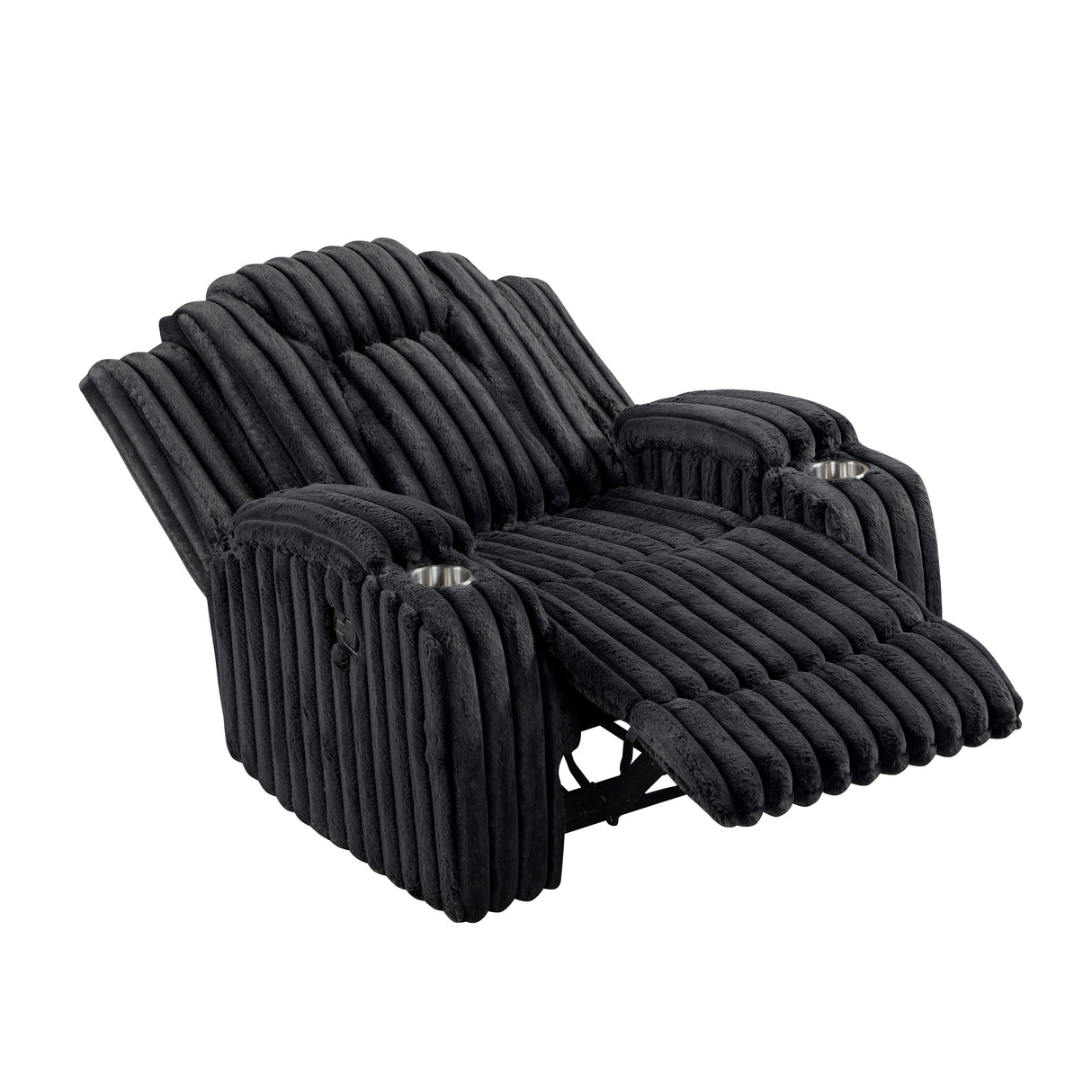 Phyllis Black Corduroy Reclining Chair with Cup Holders