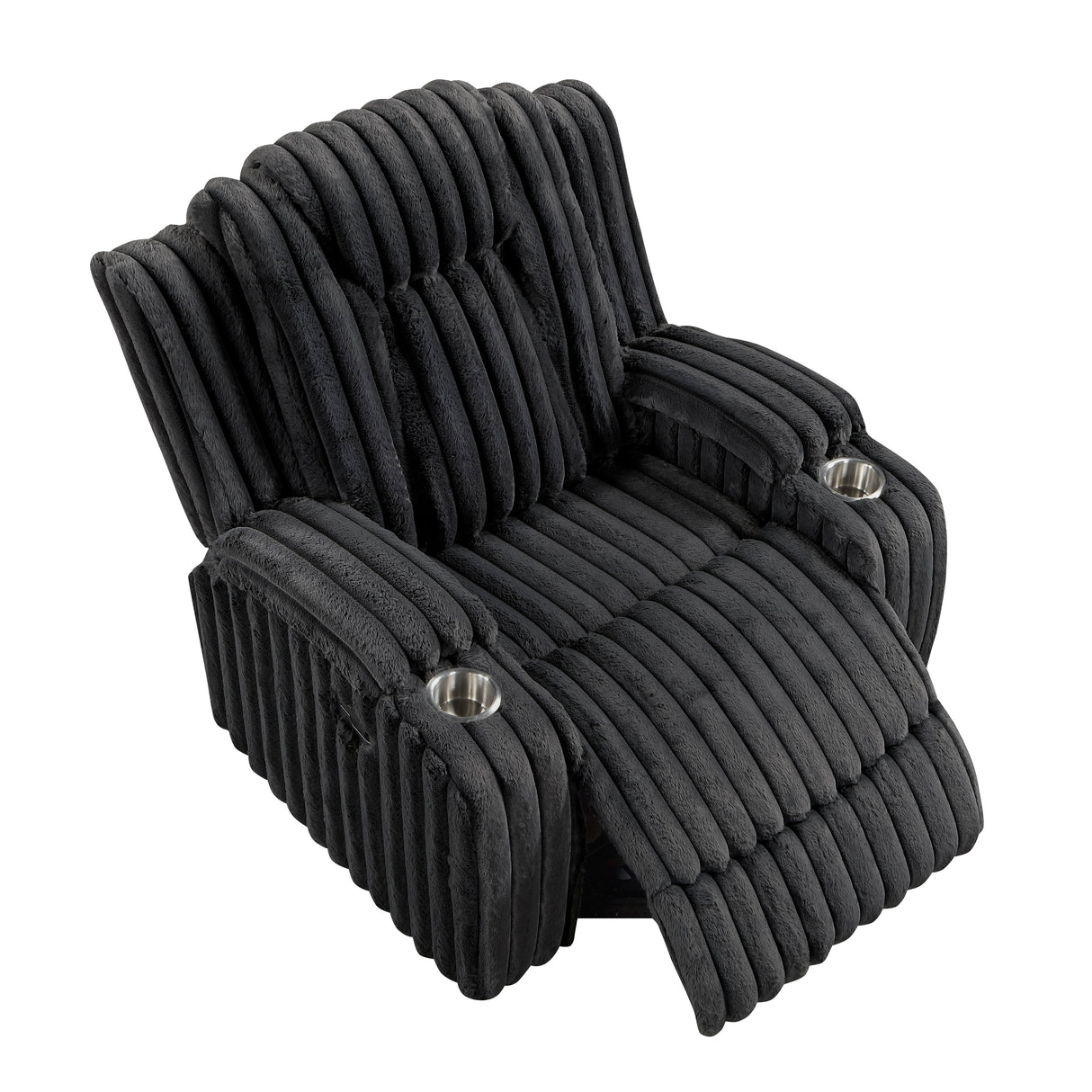 Phyllis Black Corduroy Reclining Chair with Cup Holders