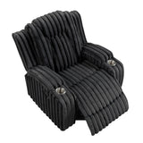 Phyllis Black Corduroy Reclining Chair with Cup Holders