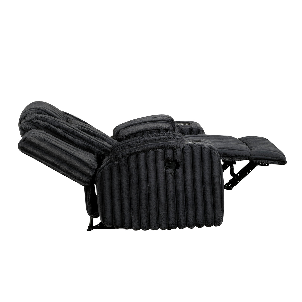 Phyllis Black Corduroy Reclining Chair with Cup Holders