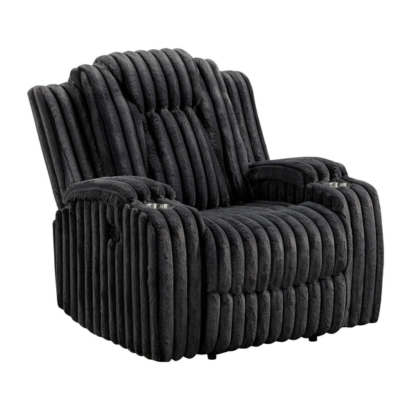 Phyllis Black Corduroy Reclining Chair with Cup Holders